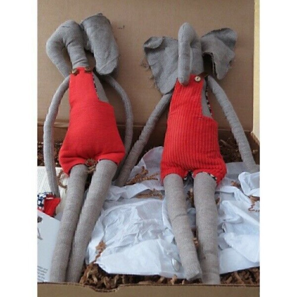 New Ieva Fray Handmade (2) Elephant Doll Stuffed